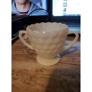 Vintage Milk Glass Bubble Pattern Open Sugar Bowl Double Handle Anchor Hocking